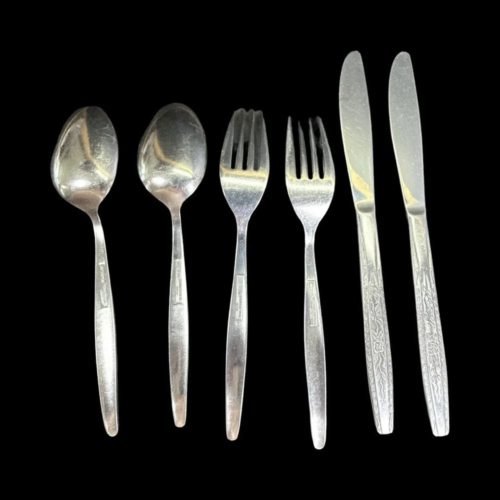 Vintage‎ INTERPUR Stainless Steel JAPAN  Single Rose Flatware Lot of 6
